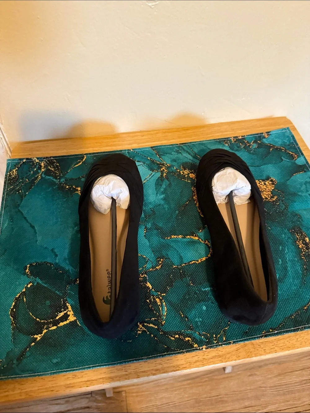 Talbots Black Suede-Like Ballet Flats with Pleated Detail